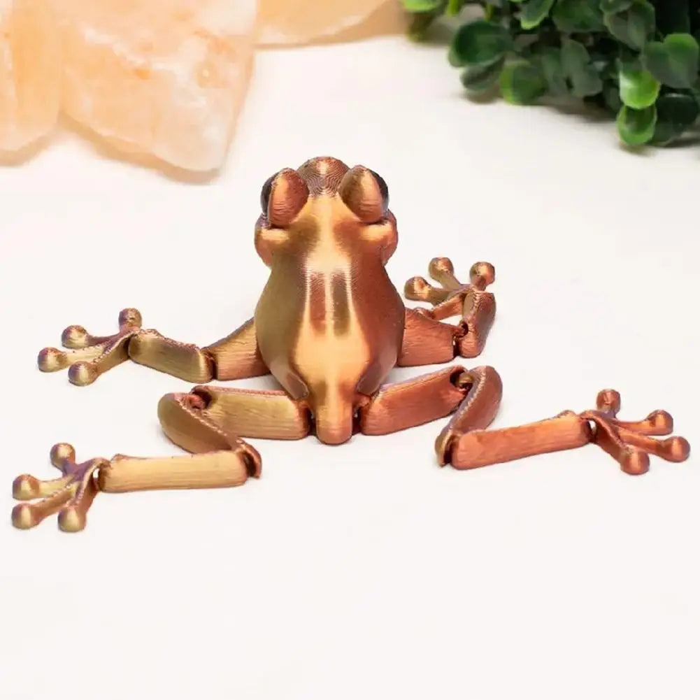 3D Printed Cute Frog Model Multi-joint Movable With Glittering Eyes Simulated Animals Model For Room Decor Accessories Kids Gift