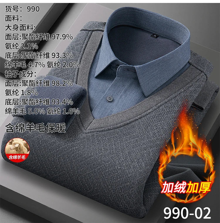 Men's long-sleeved shirt with wool, fleece, thickened, warm, casual, comfortable in winter, versatile and of high quality