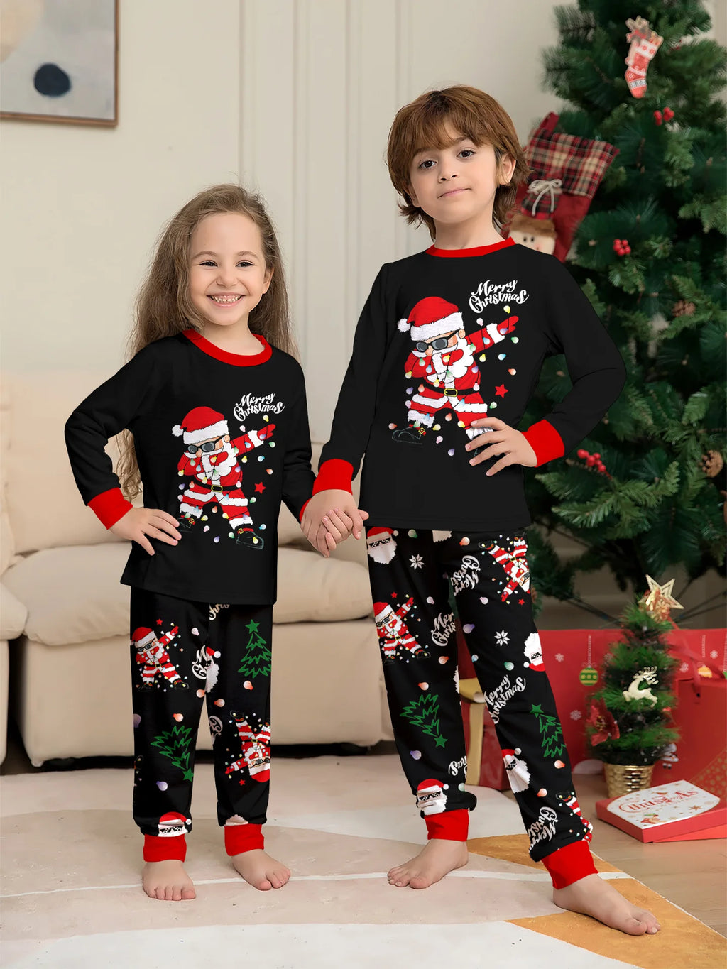 2025 New family-friendly home wear for Christmas holiday photos, including adult and children's pajama sets, Family Pajamas