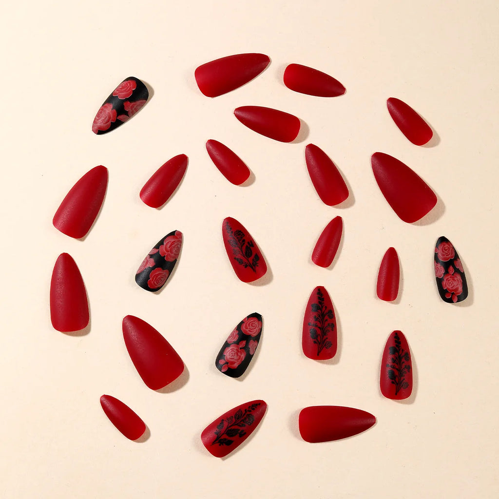 Autumn Matte Press-On Nails | 24pcs Rose Leaf Almond | Full Cover Acrylic Nail Tips with Glue