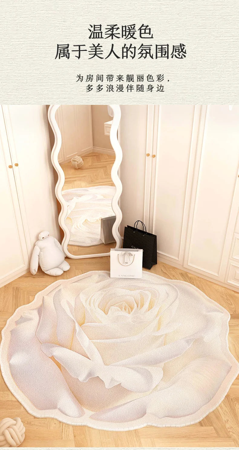 French Style Living Room Decoration Flower Carpet Light Luxury Mirror Floor Mat Girly Rugs for Bedroom Home Irregular Shape Rug
