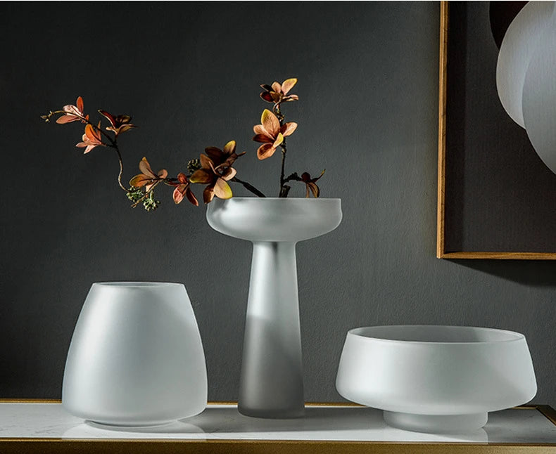 Nordic Light Luxury Home Decor Frosted Glass Vase