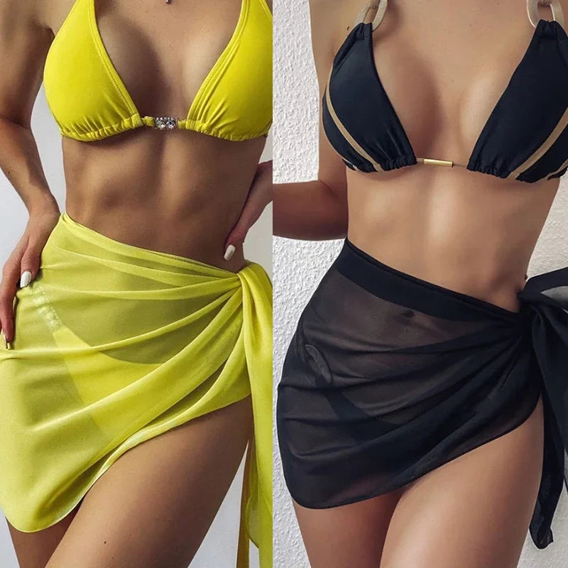 Pareo Scarf Bikini Cover-Ups Wrap for Women Chiffon Swimwear Cover Up Wraps Beach Sexy Skirts See-Through Scarf Cover Up Dress