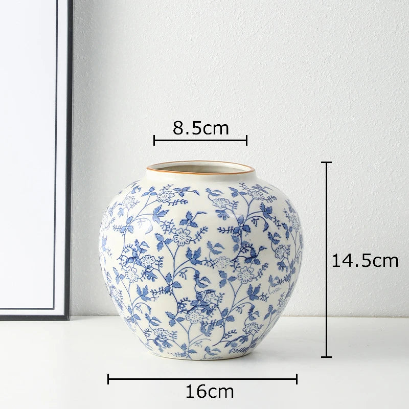 Red and White Porcelain Vase Elegant Classical Flowers Pot