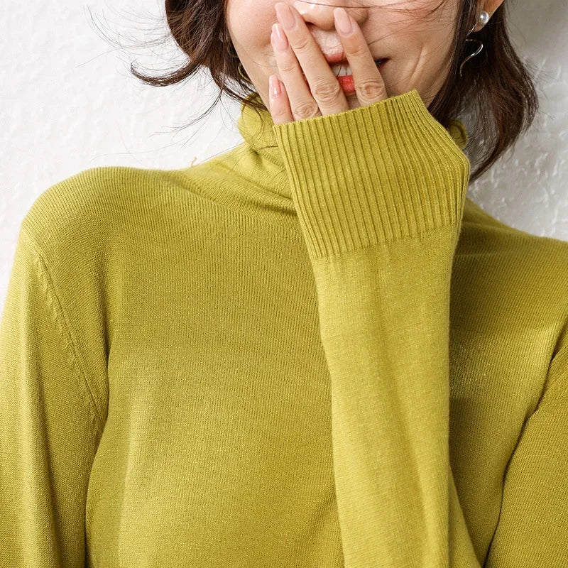 Turtleneck Women Sweater Warm Winter Solid Korean Stretch Slim Lady Jumpers Cashmere Black Sweater Pullover Femme Basic Knitwear