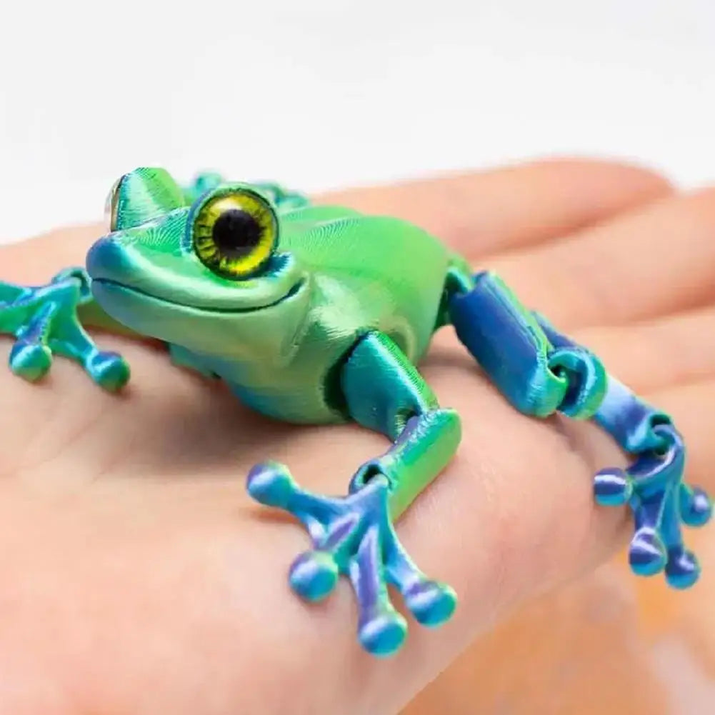 3D Printed Cute Frog Model Multi-joint Movable With Glittering Eyes Simulated Animals Model For Room Decor Accessories Kids Gift