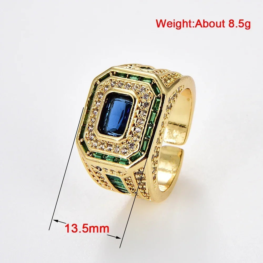 Ring for Women Men Vintage Brass Jewelry Paved Zircon Fashion Design Noble High Quality Synthetic-Gems Open Rings Wholesale