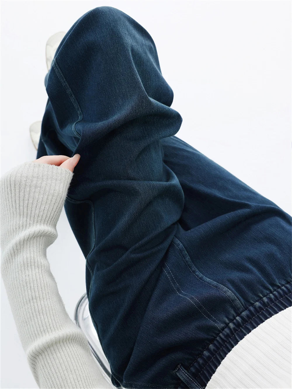 Wide Leg Jeans Woman High Waist Pull On Baggy