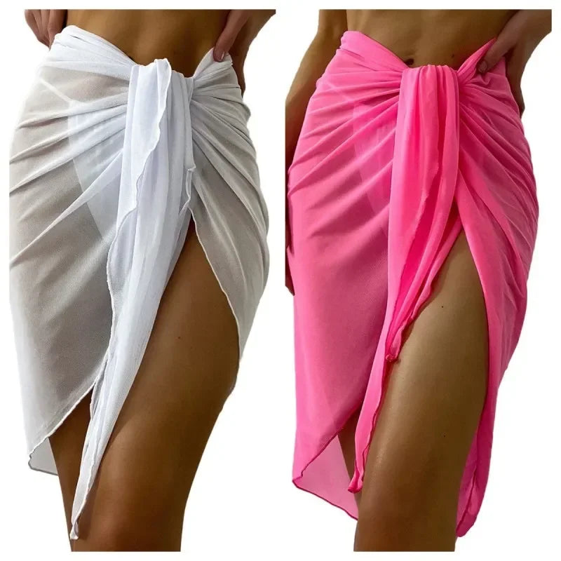 Summer Beach Dress Wrap Sheer Wrap Knot Waist Swimsuit Cover Up Skirt Bikini Wraps Scarf Swimwear Cover Ups Women Bikini Shawls