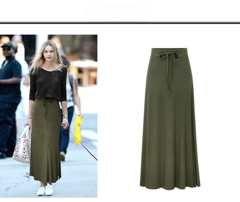 Plus Size Women's Clothing 2025 Fashion Knit Skirt Female High-waisted Long Split A-line Skirt Comforts Women Skirt