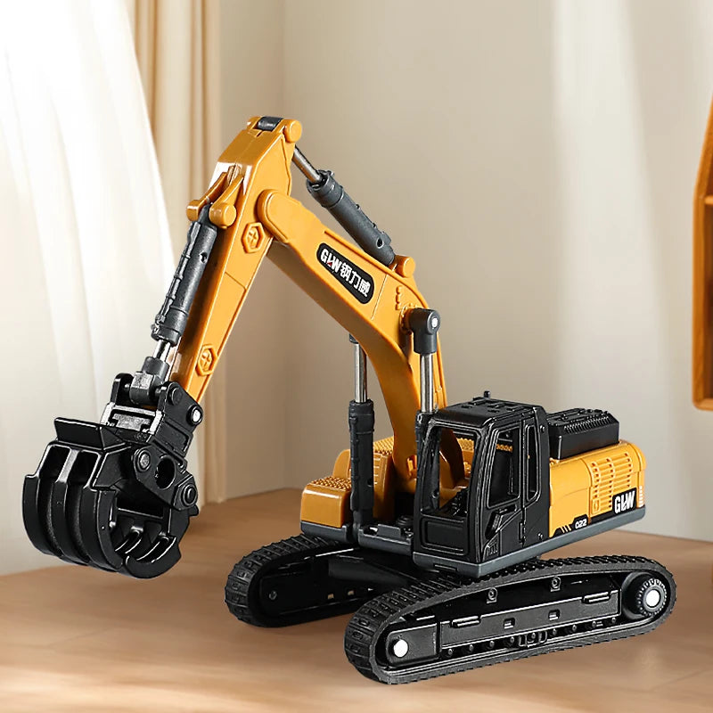 1:70 9 Styles Mini Yellow Alloy Forklift Driller Road Roller Engineering Diecast Construction Vehicle Inertia Toys for Boys Gift