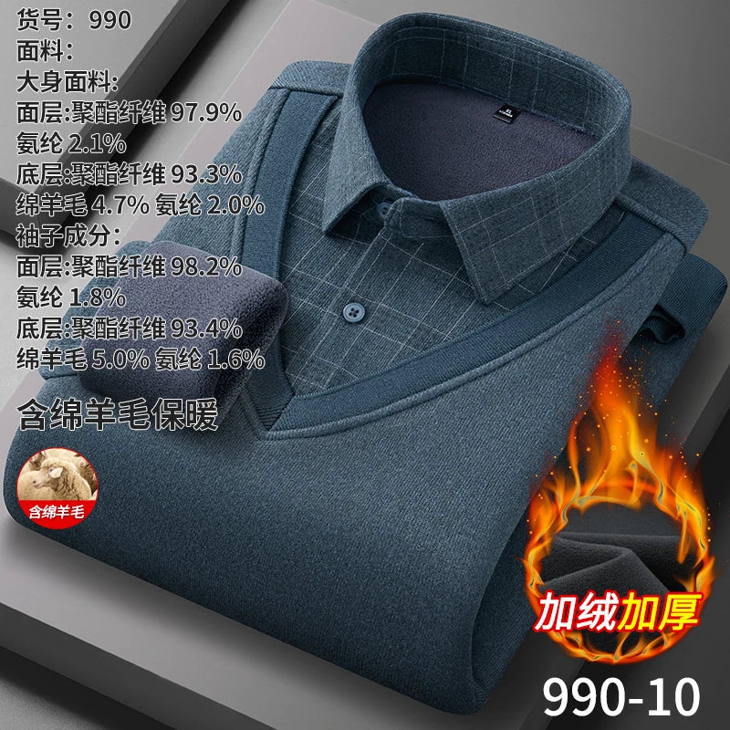 Men's long-sleeved shirt with wool, fleece, thickened, warm, casual, comfortable in winter, versatile and of high quality