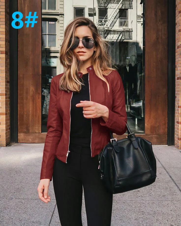 Female Jackets Office Lady Casual Coats Autumn Fashion Short Thin Women Flight Jacket Pu Leather Outwear Zipper Outfit 2024