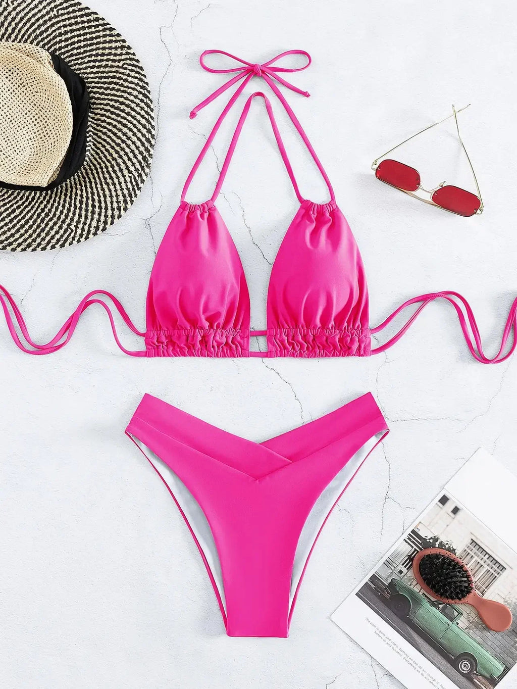 Plus Size Beach Bikini Black Sexy Halter Bikini Push Up Swimsuit 2 Piece Bikini Sets Summer Women Swimwear Bathing Suits