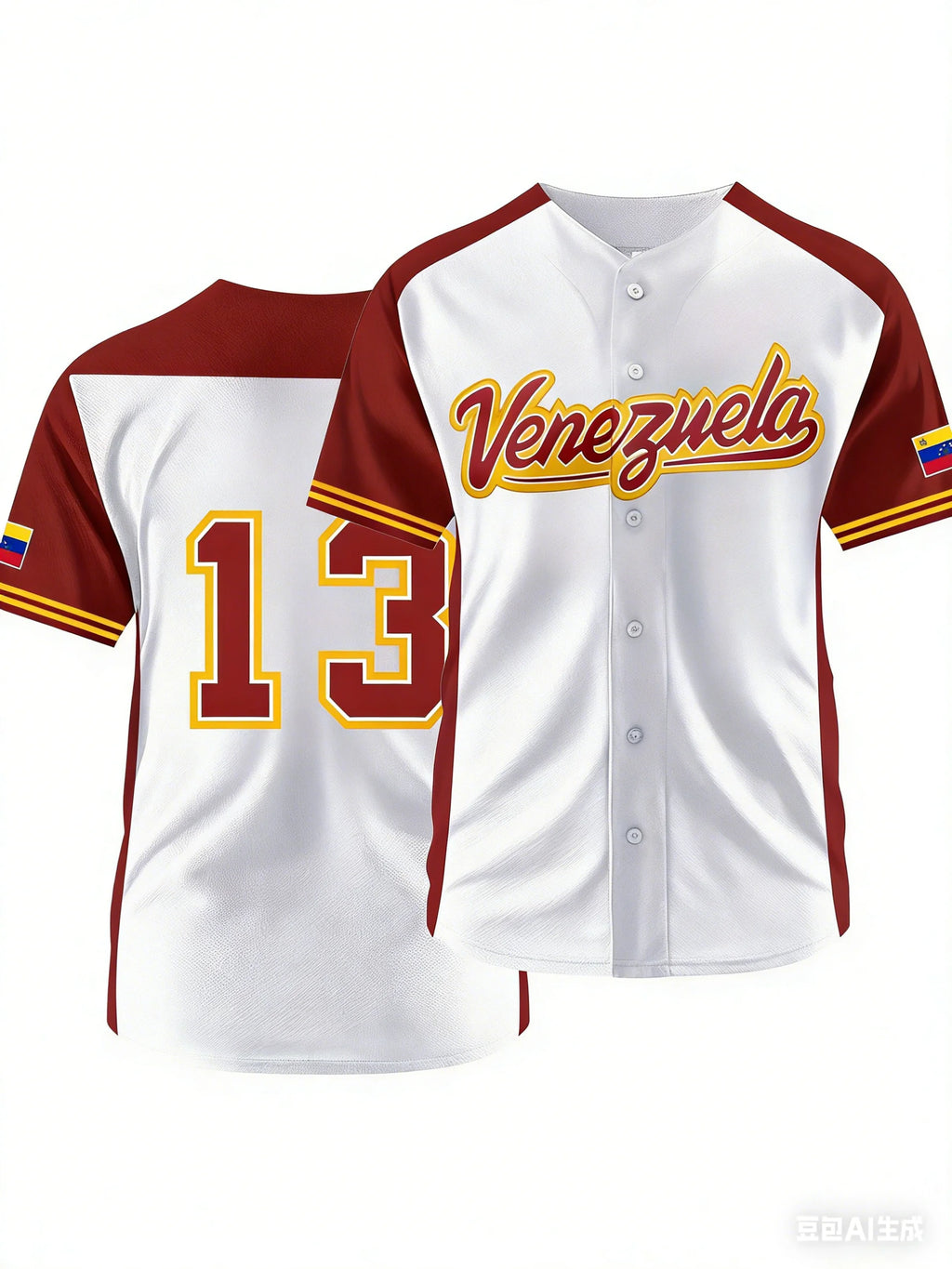 Venezuelan Flag Style Adult Short-Sleeve Baseball Jersey Button-Down Breathable Outdoor Sports Essential