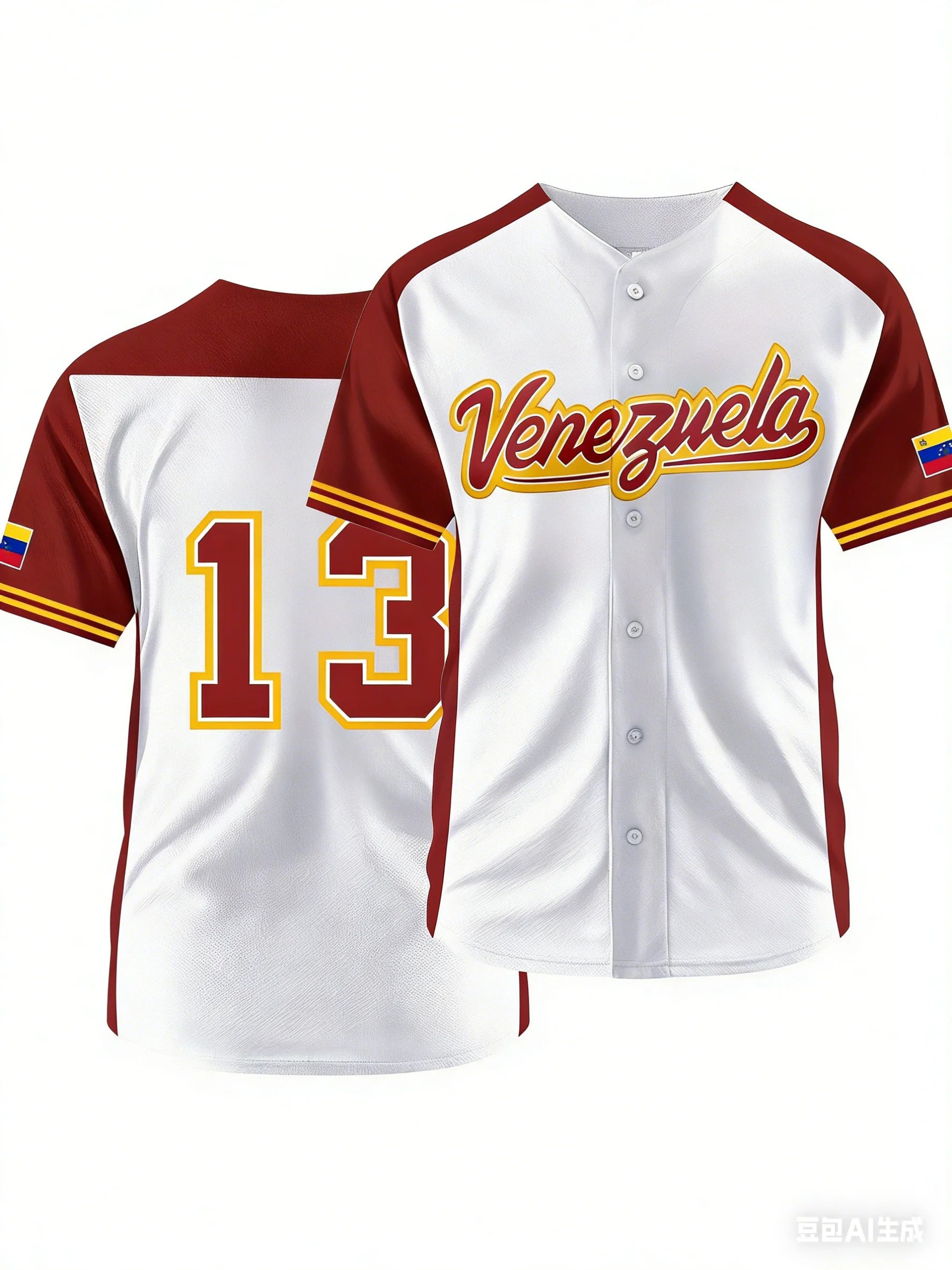Venezuelan Flag Style Adult Short-Sleeve Baseball Jersey Button-Down Breathable Outdoor Sports Essential