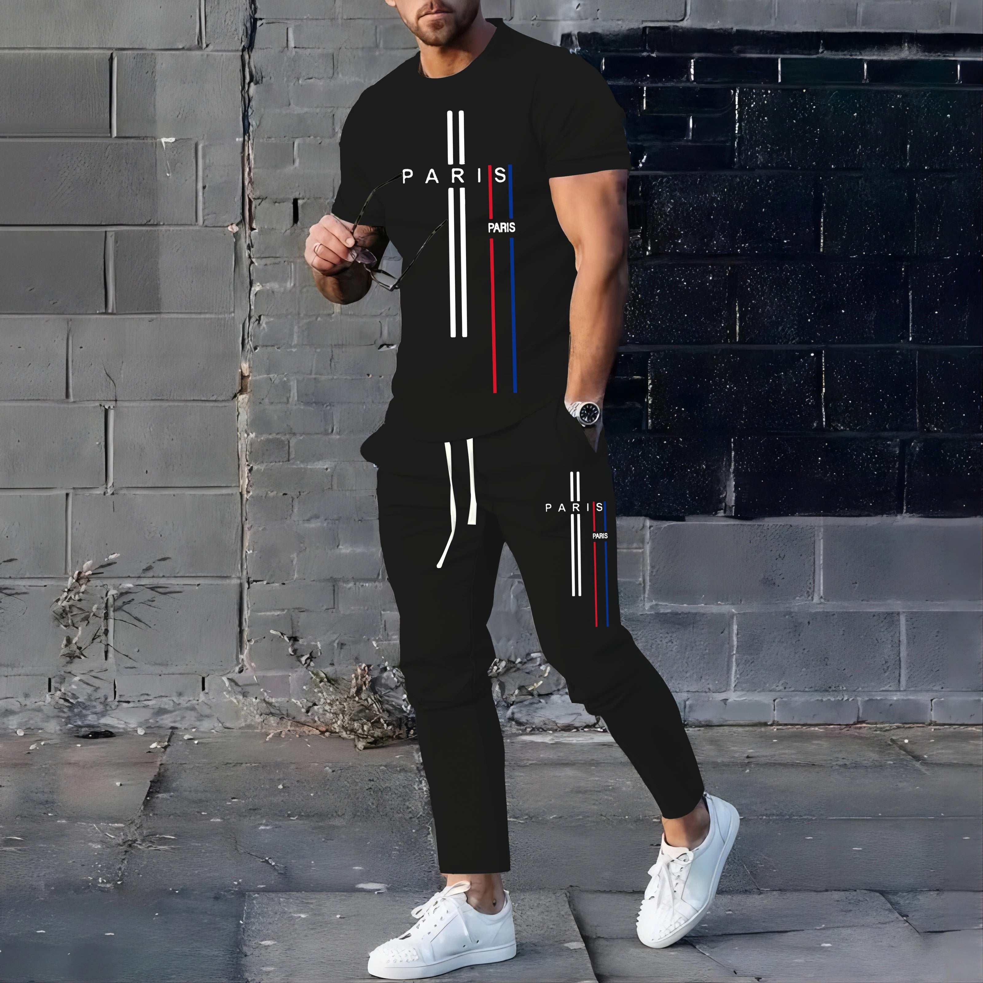 Summer New Fashionable Men's Football Sportswear T-shirt Pants Set Casual Short Sleeve Set Jogging Fitness Clothing