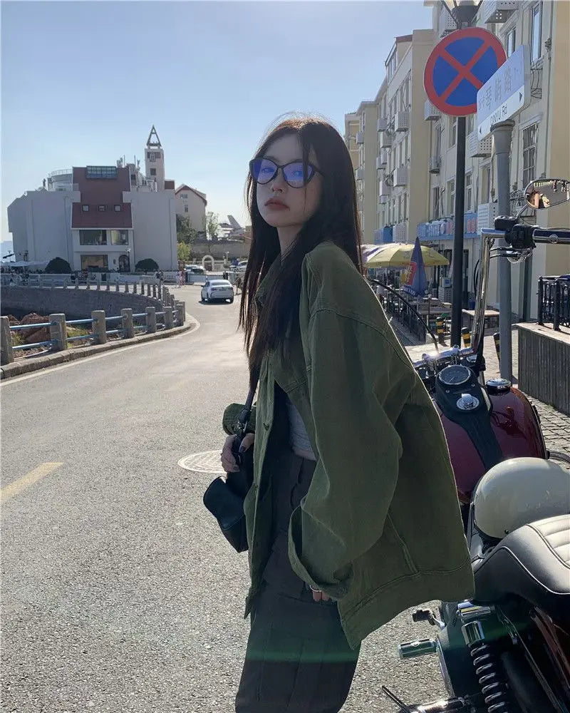 Women Jacket Vintage Workwear Denim Coat