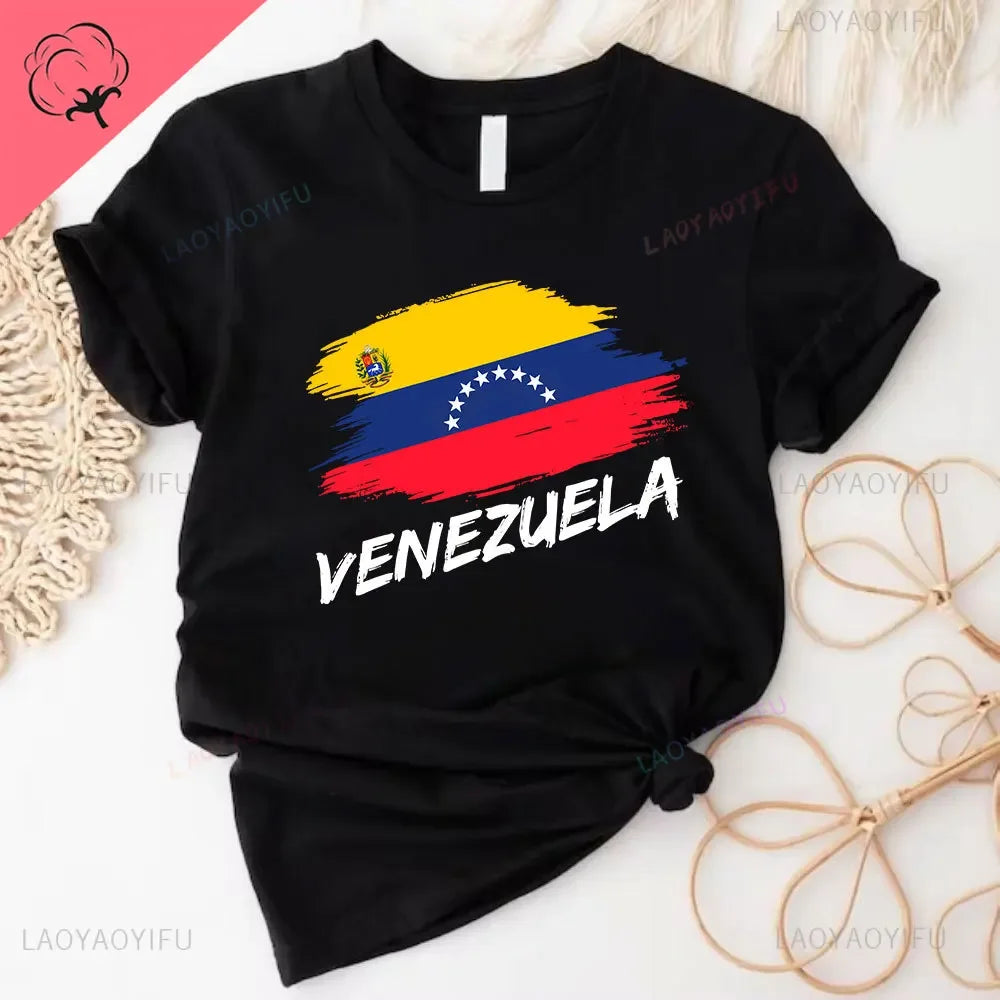Venezuela Flag Gift T-Shirt South America Venezuelan Heritage Cotton Shirt Proud Roots Born Friends Family Present Venezuelans