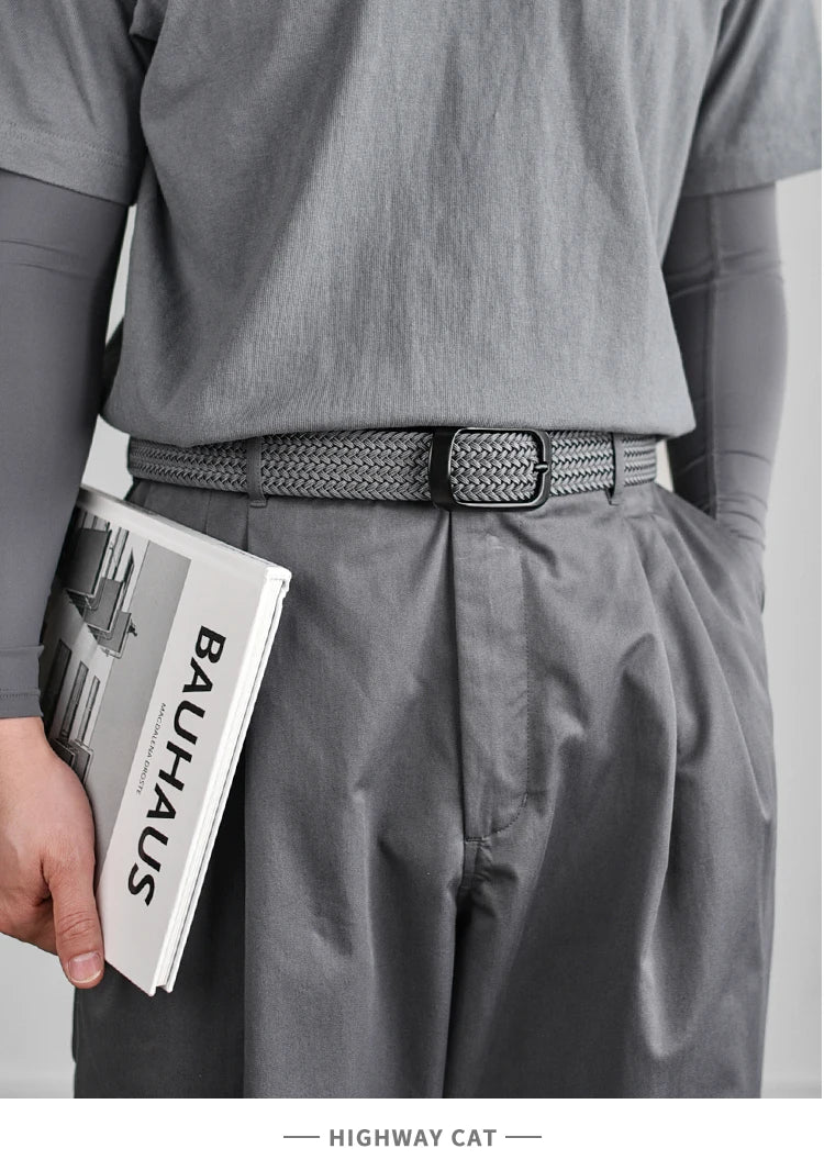 Weaving Belt Men's Fashionable Belt for Young Adults Casual Multifunctional Canvas Pants Belt with Elastic Golf Studs Fabric Lea