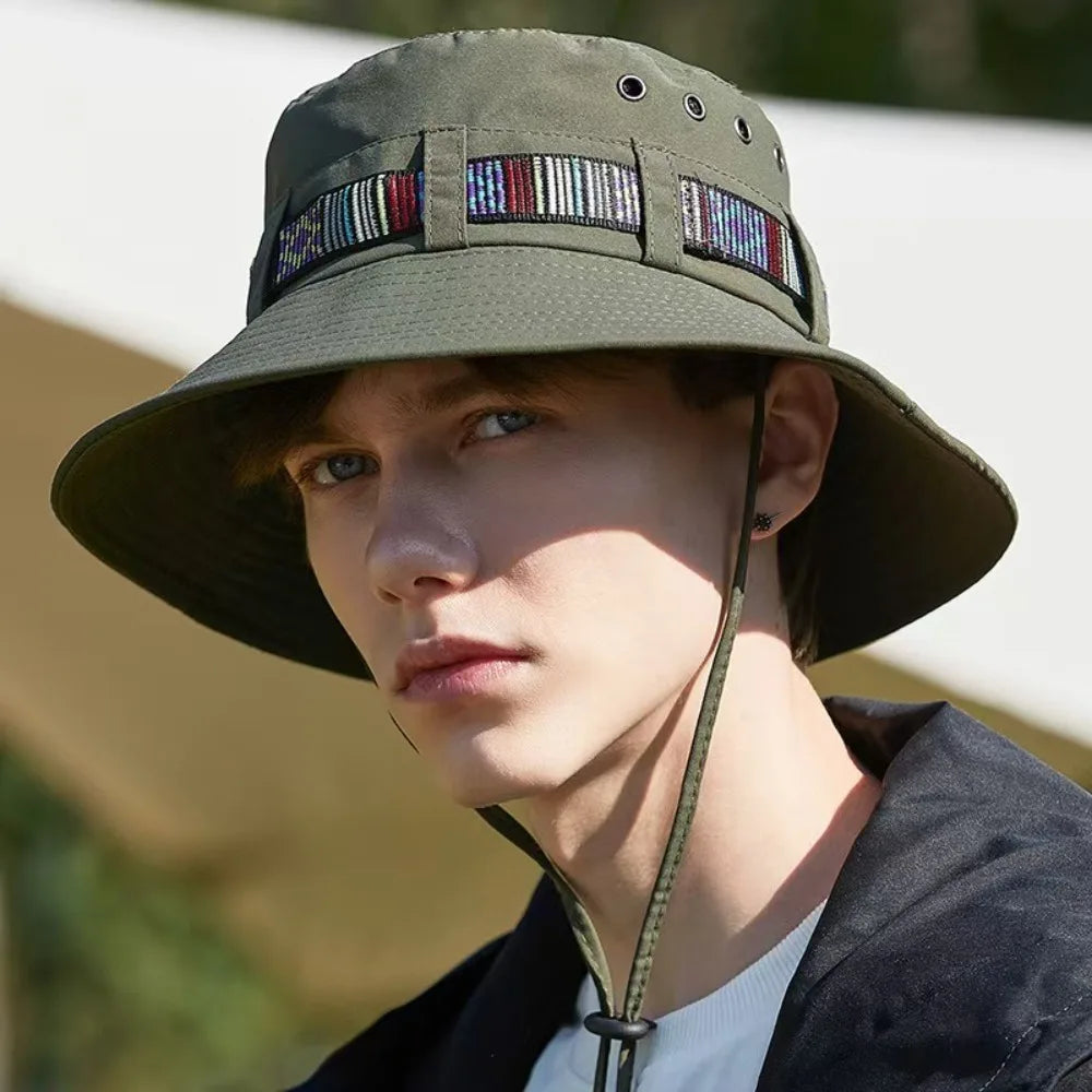 Casual Sun Protection Sun Hats Breathable Adjustable Drawstring Bucket Hat Quick-Dry Fisherman Hats Outdoor