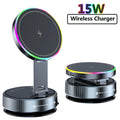 15W Vacuum Suction Magnetic Wireless Charger Car Phone Holder Mount 360 degree Rotatable Compatible with Smartphones for iPhone