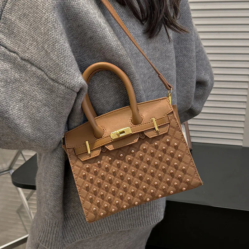 Mini Kelly-Inspired Bag - Women's Heavy Rivet Street Style Handheld Shoulder Crossbody Stylish Versatile