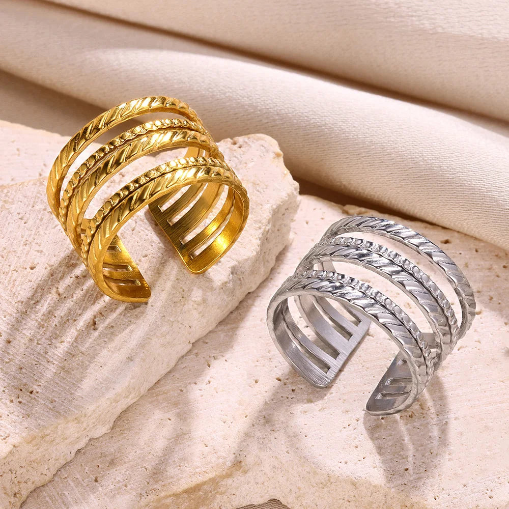 316L Stainless Steel Rings For Women Geometric Heart Wide Ring Adjustable Open Ring Fashion Jewelry Valentine's Day Gift