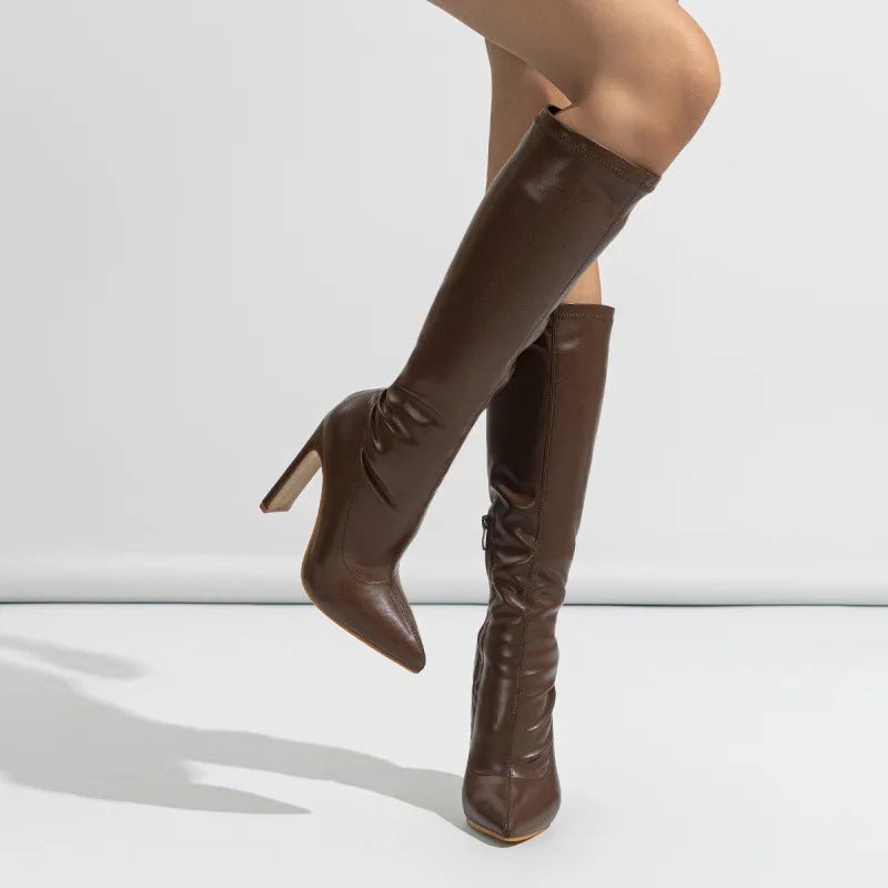 Winter New Fashion Knee-High Boots Women Pointed Toe Elegant Thin High Heel Casual Ladies Pumps Shoes Long Botas Mujer