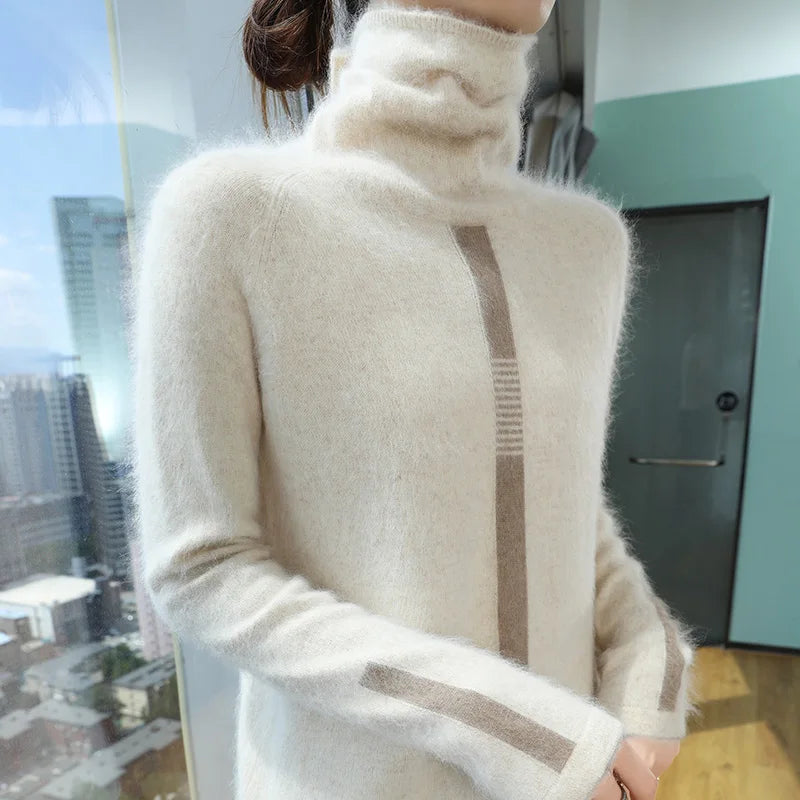 Women's Mink Cashmere Sweater High Neck Long Sleeve Autumn and Winter Fashion Soft Pullover Turtle Neck LuXury Women Top Jumper