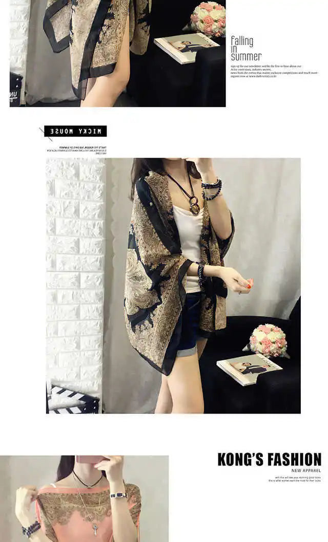 Fashion Woman Scarf Shawl Beach Cover-Ups Blouses Sun Protection Cardigan Summer Beach Holiday Cardigan Women Long Blouses Tops