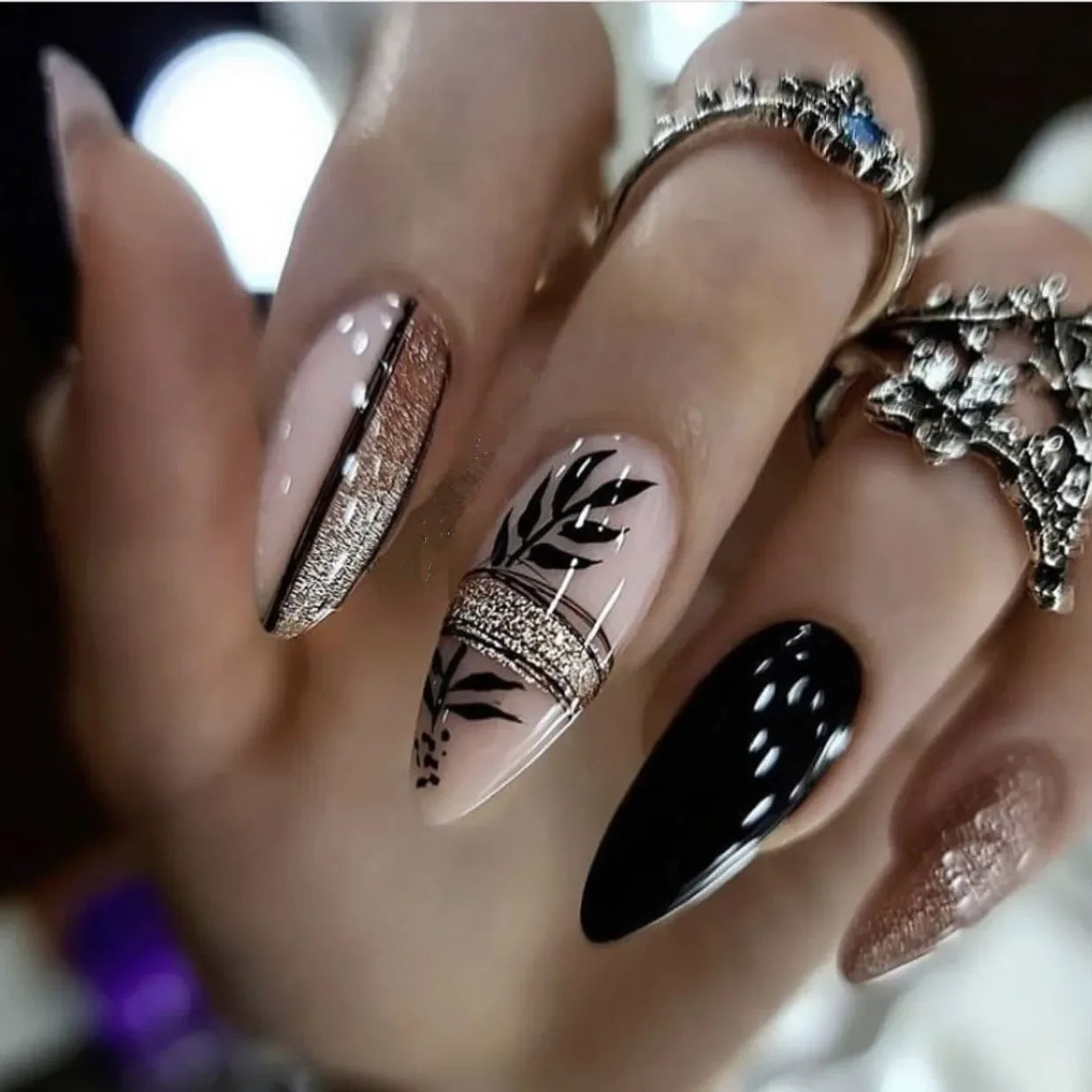 Autumn Matte Press-On Nails | 24pcs Rose Leaf Almond | Full Cover Acrylic Nail Tips with Glue