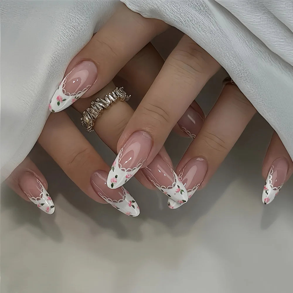 Autumn Matte Press-On Nails | 24pcs Rose Leaf Almond | Full Cover Acrylic Nail Tips with Glue