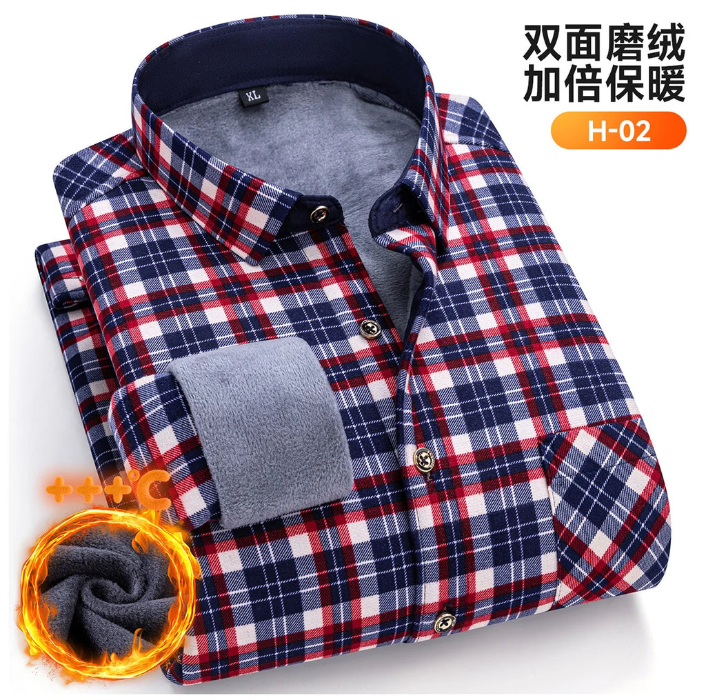 Winter Warm Men's Plaid Shirts Thickened Flannel Casual Menswear Long Sleeve Plus Size Office Workwear Casual Male Check Shirts
