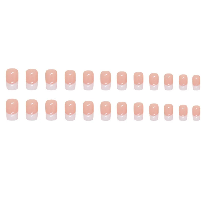 24 Pcs False Nail with Glue Designs Artificial Simple Pink White Art Nail Tip Self-nail Medium Square French Fake Nail Press On