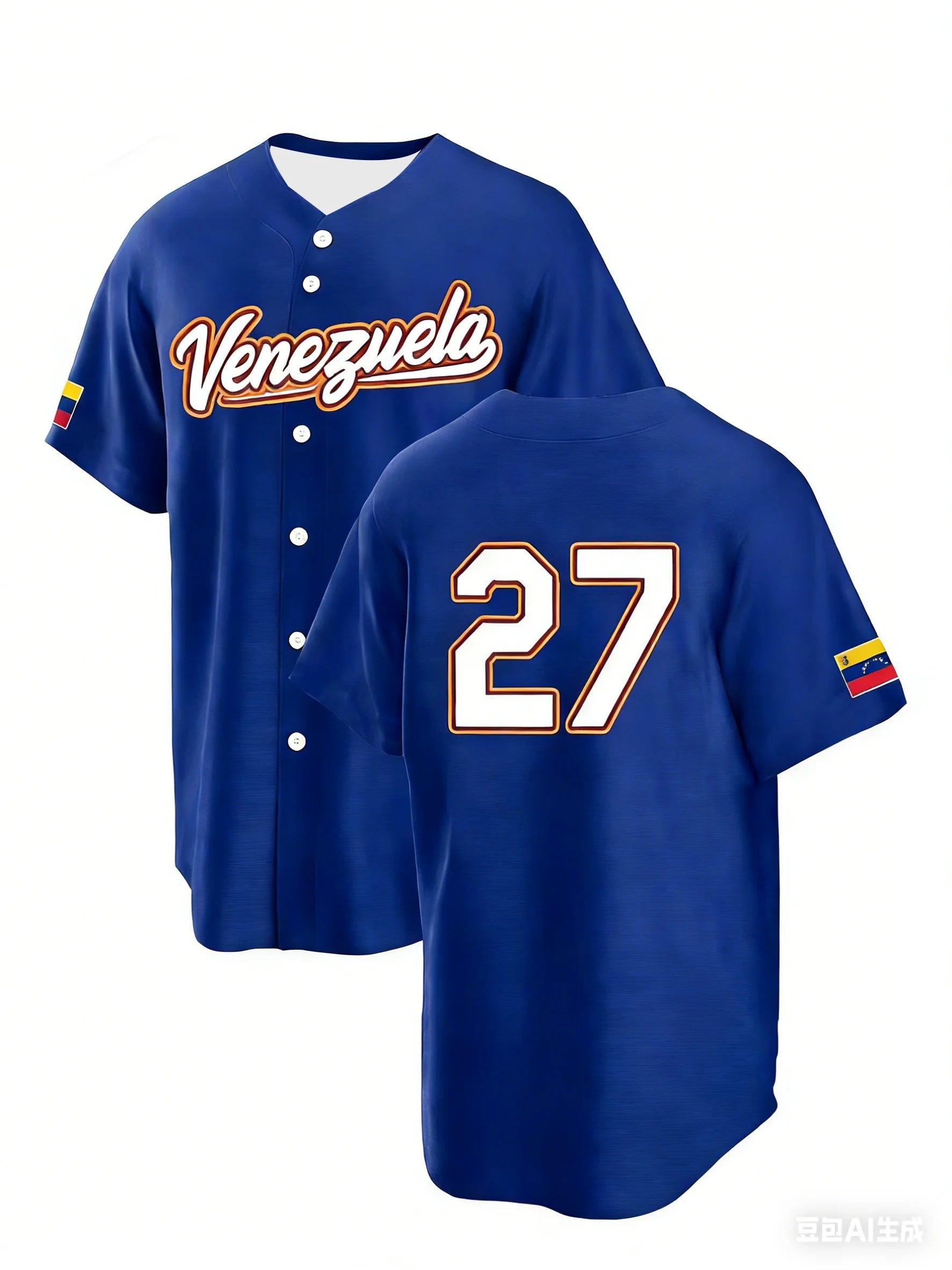 Venezuelan Flag Style Adult Short-Sleeve Baseball Jersey Button-Down Breathable Outdoor Sports Essential