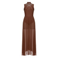 Womens Lyrical Dance Dresses Mock Neck Wide Hemline Shiny Rhinestones Maxi Dress Sleeveless Modern Contemporary Leotard Dresses