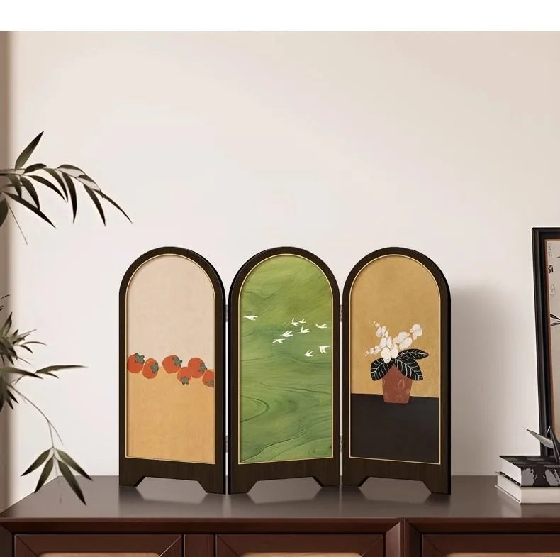Chinese Style Small Screen Desktop Decoration Cabinet Bucket Decoration Foldable Retro Painting Desktop Decorative Ornamet