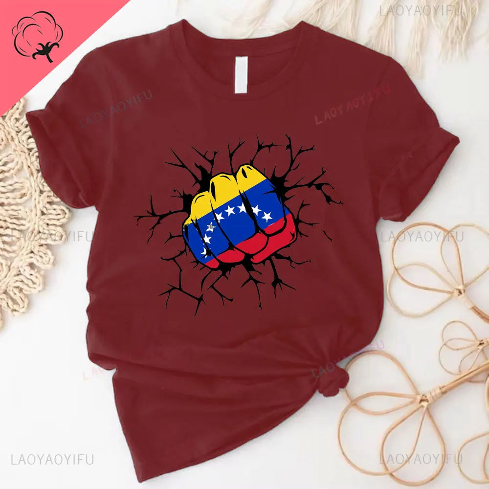 Venezuela Flag Gift T-Shirt South America Venezuelan Heritage Cotton Shirt Proud Roots Born Friends Family Present Venezuelans