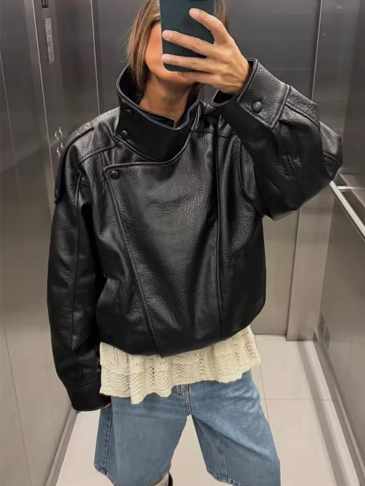 Women Fashion Leather Jacket Autumn