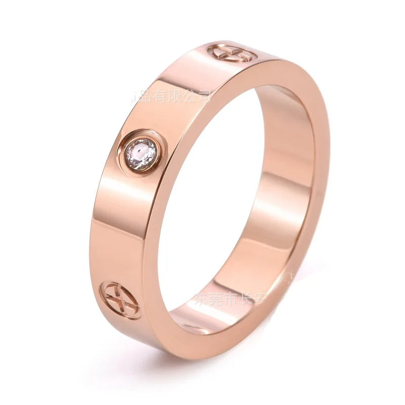 Stainless steel PVD plated 18k gold cartire cross zircon stone love couple ring for men women Valentine's Day birthday gift