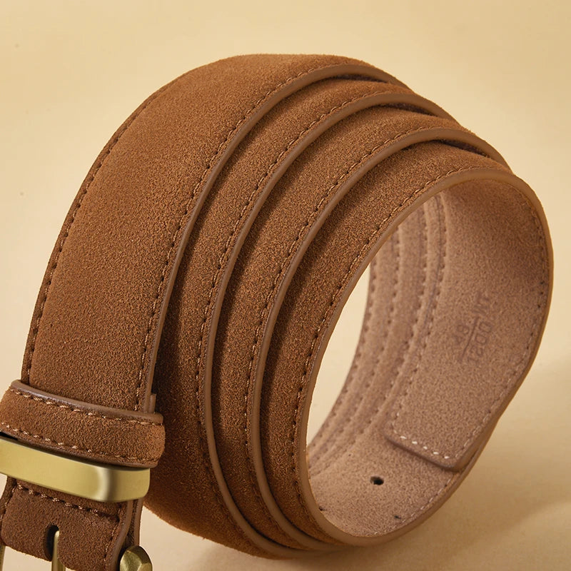 Women's Luxury Suede Cowhide Leather Belt – Gold Buckle Wide Waistband