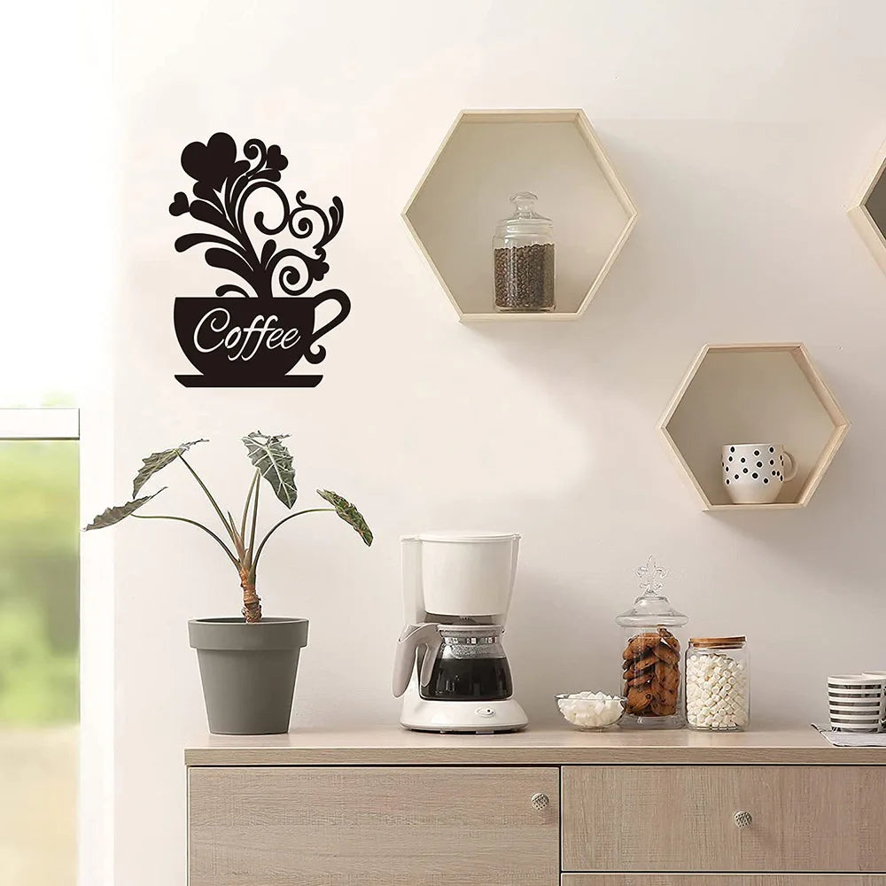 Coffee Cup Silhouette Sign Hanging Metal Wall Art Decor Dining Room Kitchen Cafe Decoration Black Cutout Boards