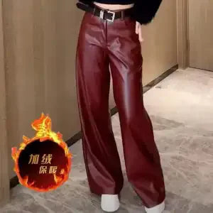 Womens Clothes Black PU leather Pants Women Casual Fashion Streetwear Gothic High Waist Flare leggings Trousers Womens Pants