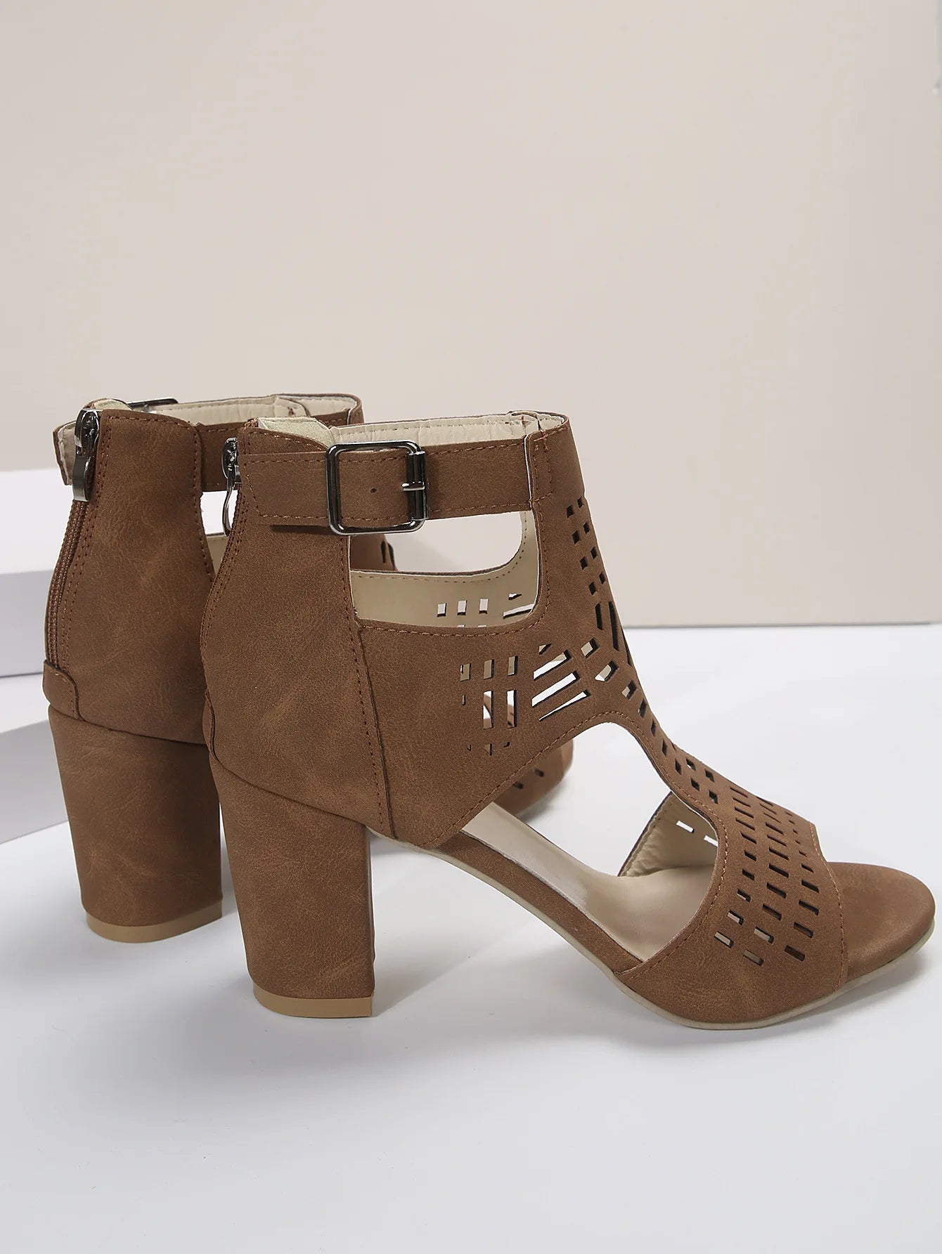 Women Fashion Strap Sexy High Heel Sandals Woman Roman Hollow Pumps Lace-up Peep Toe Sandals Casual Chunky High-heeled Sandals