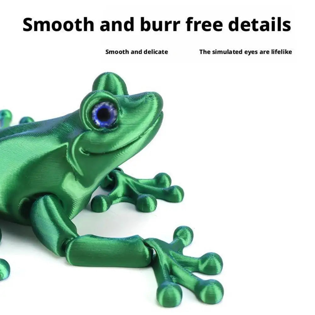 3D Printed Cute Frog Model Multi-joint Movable With Glittering Eyes Simulated Animals Model For Room Decor Accessories Kids Gift