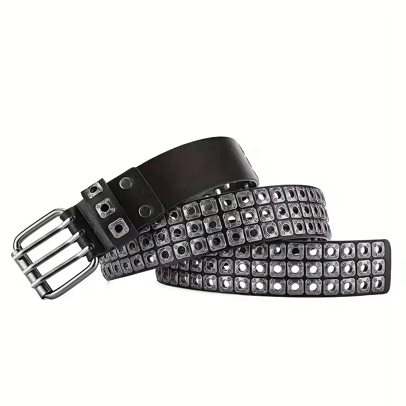 Women Belt  Fashion Square Beads, Willow Nails, Three Exhaust Eyes, Punk Street Cool, Personalized Men's and Women's Belts