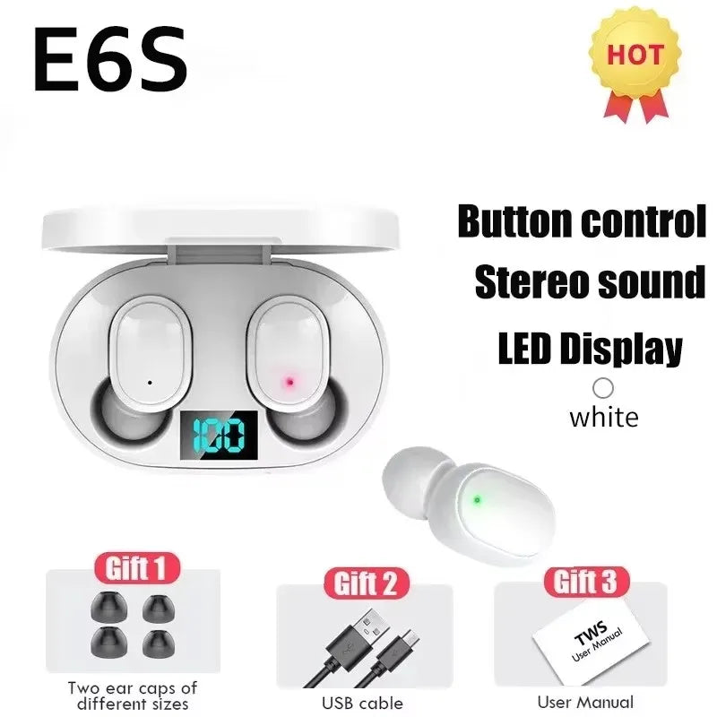 2025New E6S Wireless Bluetooth Earphones A6S TWS Headset Noise Cancelling Earphones With Microphone Headphones For iPhone Xiaomi