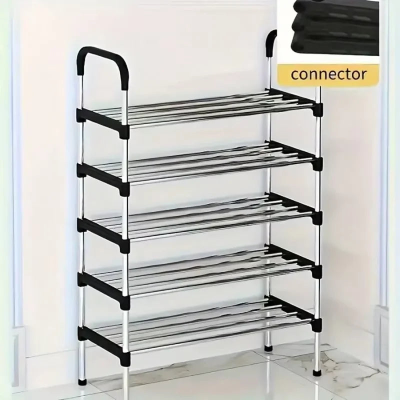5-Layer Stackable Shoe Rack, Space-Saving Black & Blue Vertical Shoe Storage Cabinet for Wardrobes & Corners