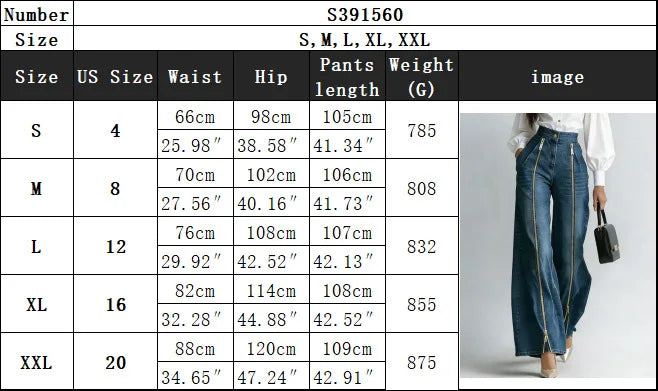 High Waist Gold Zipper Wide Leg Jeans Straight Leg Loose Denim Pant